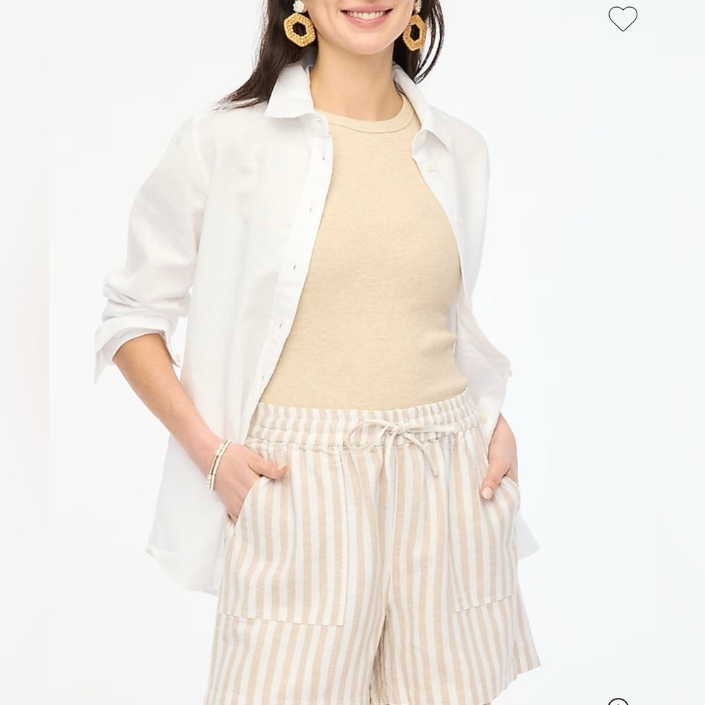 J Crew Linen Shorts White Khaki Striped Drawstring NWT Pockets Women’s Size XXL